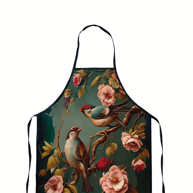 Stylish male apron with a motif of birds and flowers