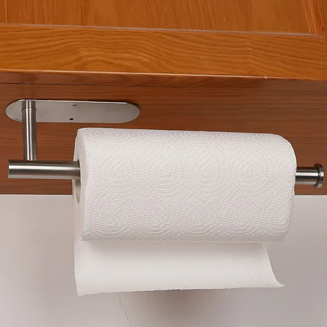 Self-adhesive holder for paper towels under the locker - In the kitchen and bathroom, on kitchen and toilet paper