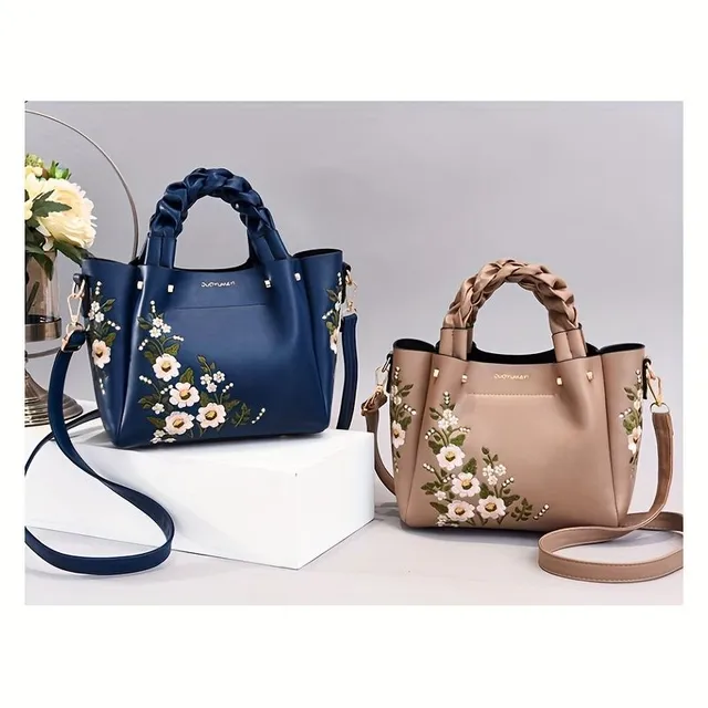 Elegant bag with floral embroidery and removable strap