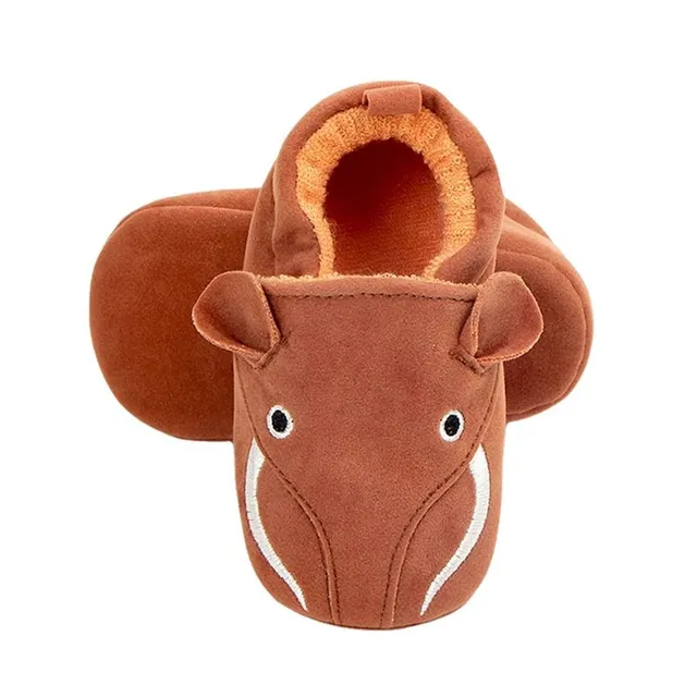 Children's non-slip leather slippers with animal motif