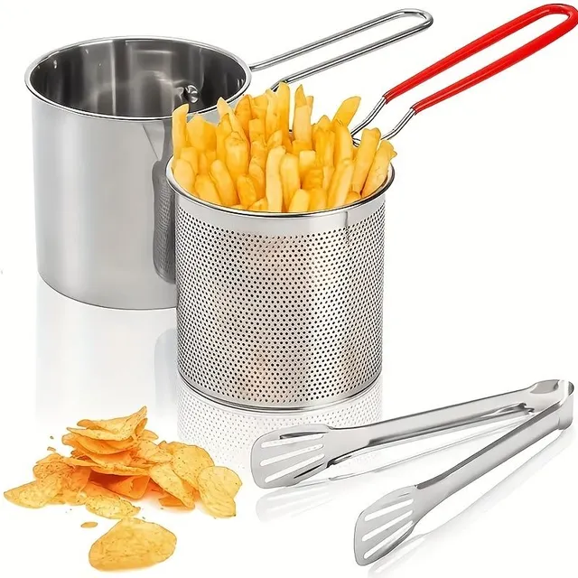 Stainless steel fryer 1.2 l for deliciously crispy goodness - tempura, fries, fish and chicken - with anti-burning grip, easy to clean and safe