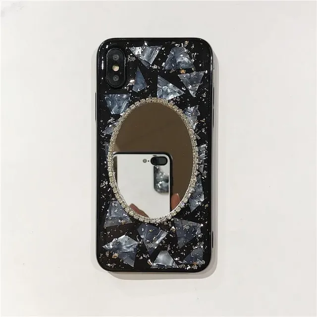 Husa transparentă neagră pentru iPhone Diamonds Oval Mirror
