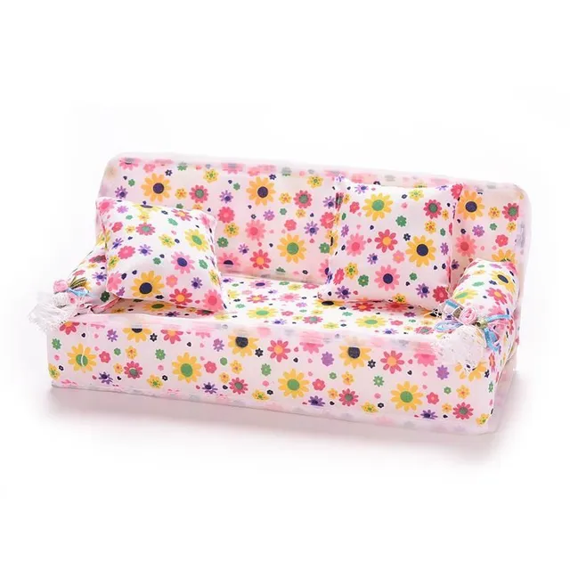 Designer dollhouse sofa with modern floral cover