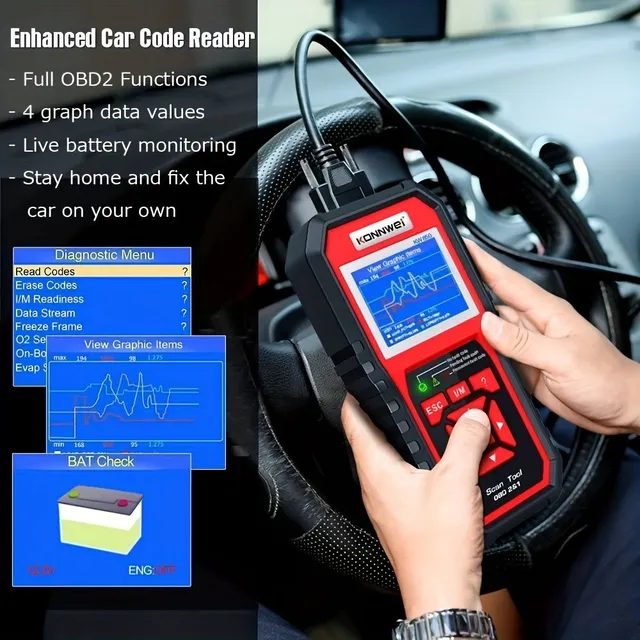 Professional OBD2 Scanner KW850, Diagnostic Tool To Car, Automatic Reader Code Diagnostic Tool For Scanning Engine Lights, 2.8-inch Large Screen, Support Online Upgrade &amp; Support Usage In More Countries, Switching 9 Languages