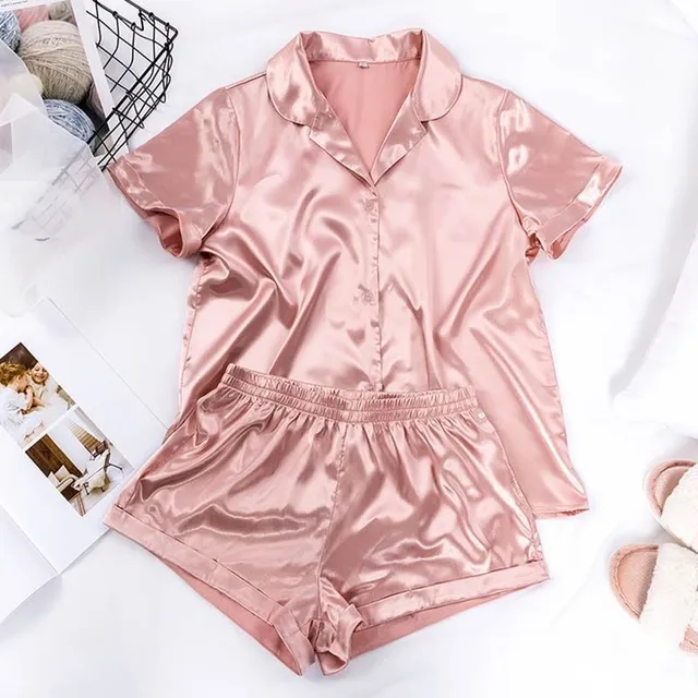 Női szatén pizsama s pink-1052