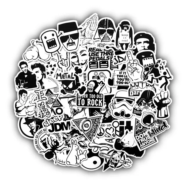 Black and white stickers 50 pcs