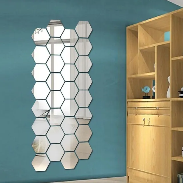 Stickere autocolante pentru perete în formă de oglindă, set de 12 bucăți