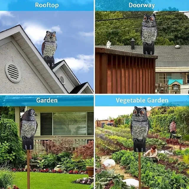 Îndepărtător de Păsări și Rozătoare: Bufniță Realistă cu Cap Rotativ 360°, Decor pentru Grădină