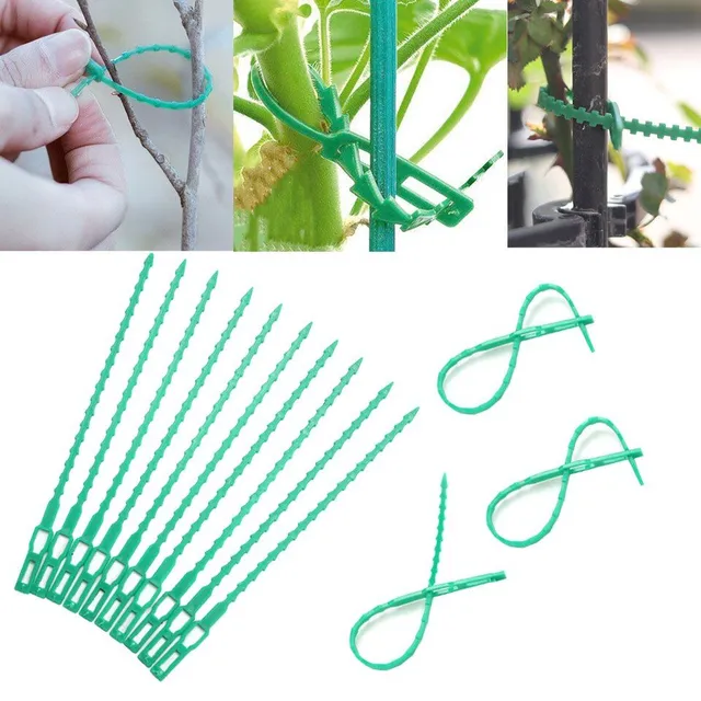 Adjustable plastic tapes for binding plants and shrubs