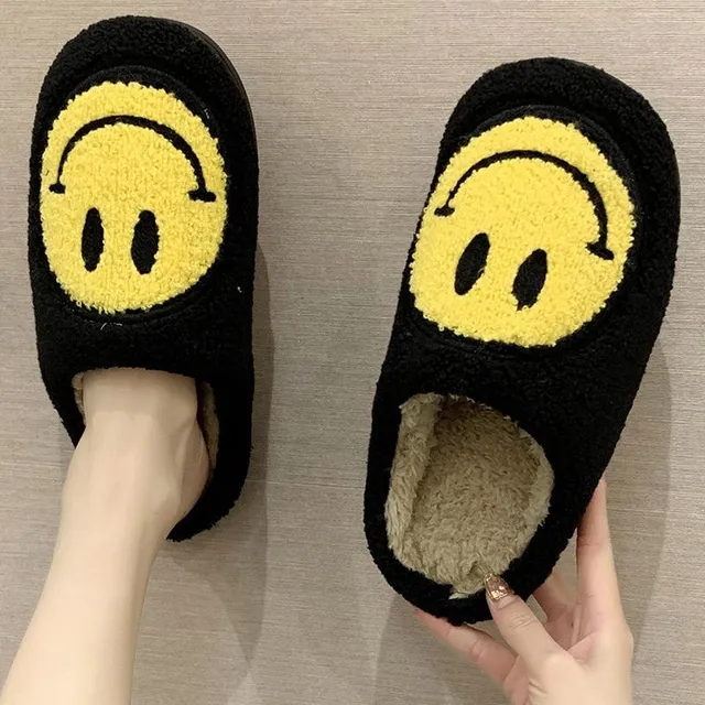 Plush winter slippers with smiley face