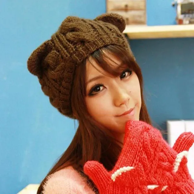 Women's winter knitted hat with ears