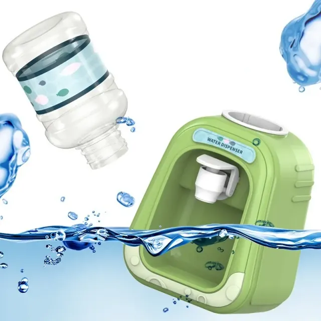 Mini water dispenser for children with cute motif for simulation of cold/hot water