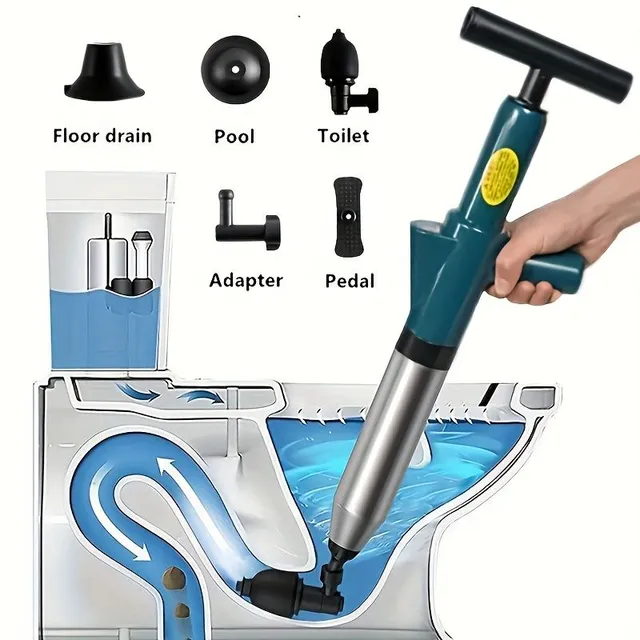 Curățitor pneumatic 5 în 1 pentru canalizare cu presiune mare - Desfunda țevile blocate, toaletele, chiuvetele