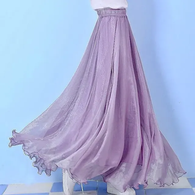 Dlouhá maxi sukně pro ženy z plisovaného chiffonu, s elastickým vysokým pasem a v různých barvách