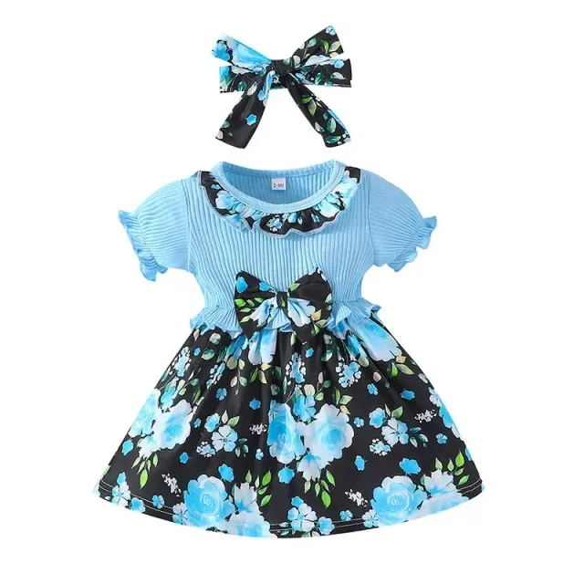 Roztomilé šaty pro děti ve věku 3-24 měsíců, s krátkým rukávem a s květinovým vzorem
