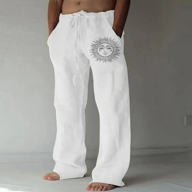 Pantaloni casual de in pentru bărbați cu șiret