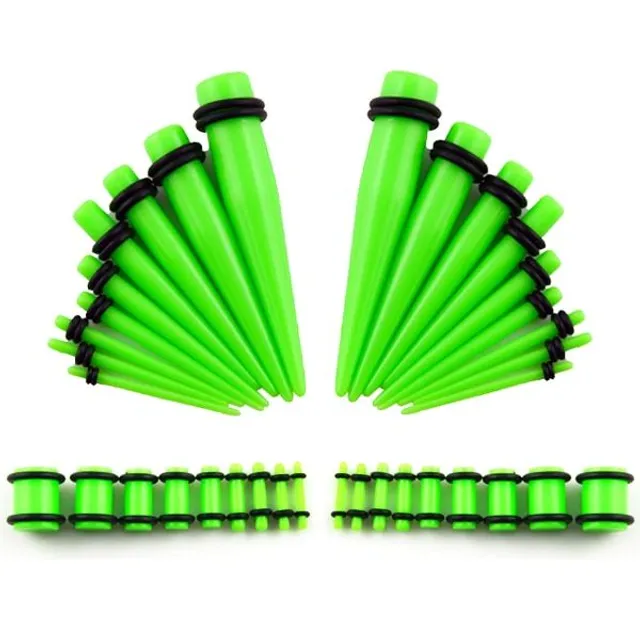 Set of various colour acrylic ear stretchers - 36 k Green