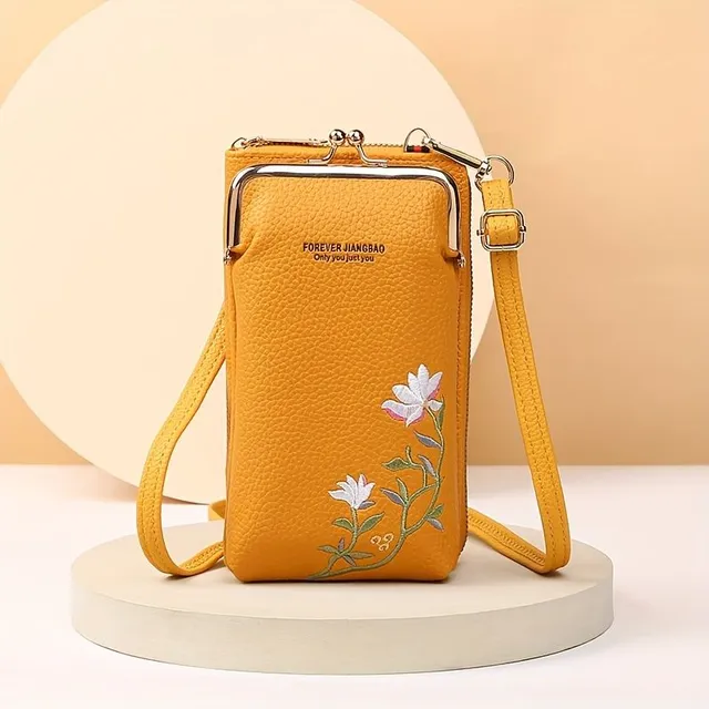 Elegant mini crossbody purse with floral pattern and pocket for cards