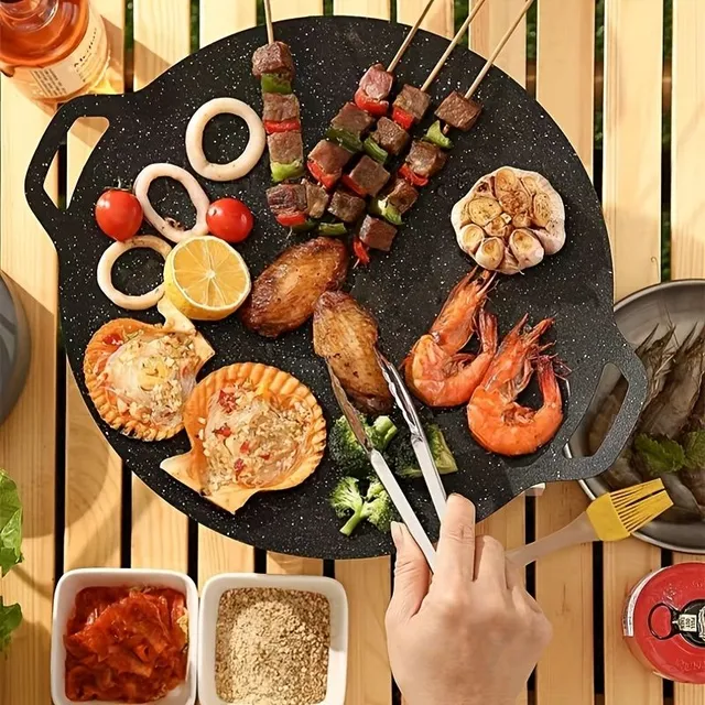 Korejská grilovací pánev BBQ, 1 ks, pro plynový sporák, campingový vařič a indukční varnou desku, kulatý pekáč, nepřilnavý povrch