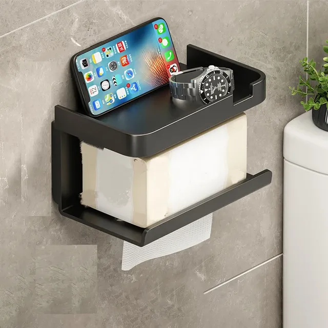 Wall holder of toilet paper with storage space and storage tray for telephone
