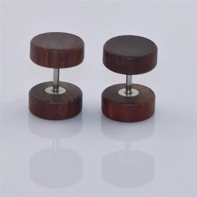 Men's wooden earrings in the shape of a dumbbell - 3 colours