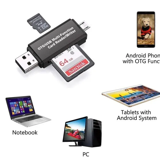 Cititor de carduri de memorie multifuncțional OTG + porturi USB