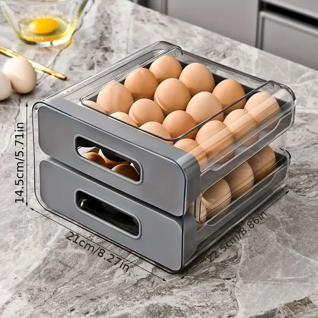 1pc Large capacity egg tray with double drawer for keeping fresh