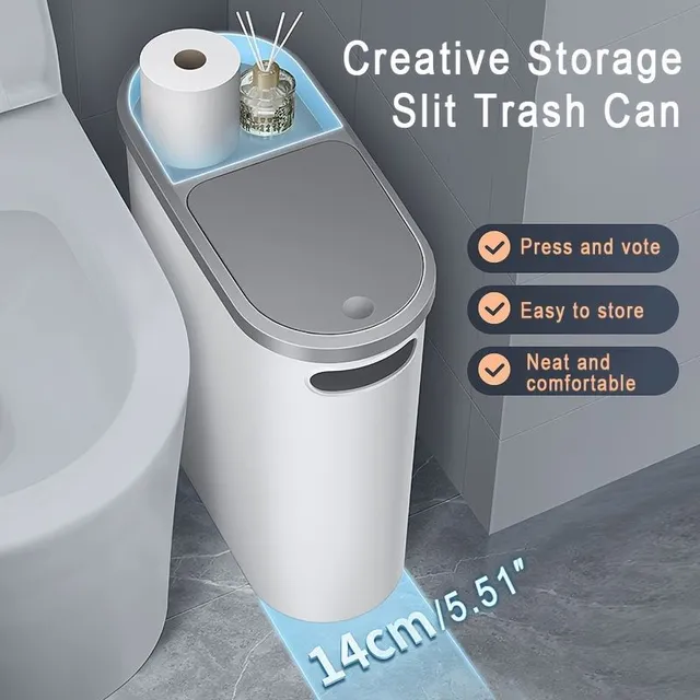 1ks Koupelnový Odpadkový Koš, Kreativní Štěrbinový Odpadkový Koš Pro Domácnost, Koupelnový Lis Typ Odpadkový Koš S Víkem, Jednoduchý Koš Na Papír, Velkokapacitní Odpadkový Koš, Home Essential