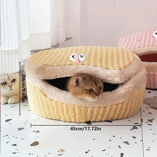 Cuib moale și confortabil pentru pisici, rotund cu glugă