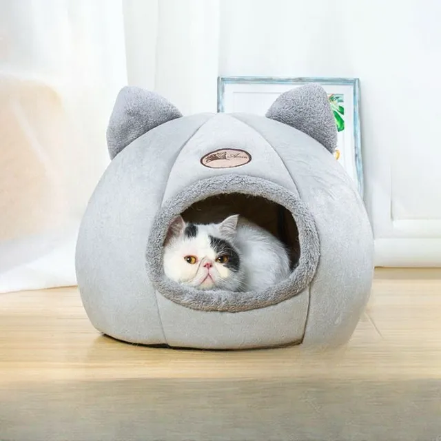Cuib drăguț pentru pisici cu interior de pluș într-o nuanță gri trendy - mai multe variante