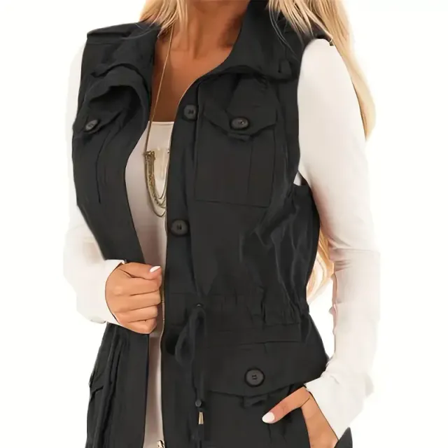 Solid Vest With Capsules On Clops And String, Universal Handless Vest With Zip For Spring And Autumn, Women's Clothing