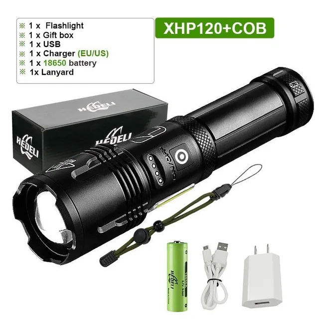 Super XHP120 Erős LED-es flashlight XHP90 nagy teljesítményű fáklyás fény