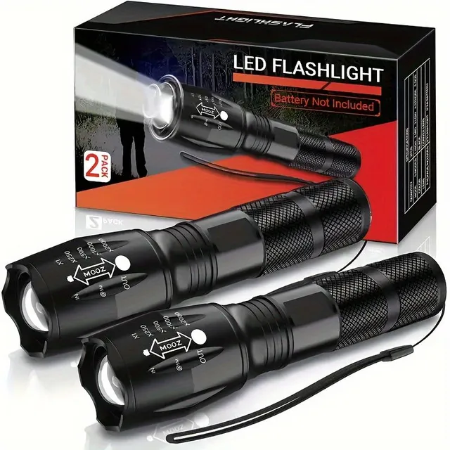 2 packing LED lamp, zoomable lamps Portable hand tactical flashlights for outdoor camping Hiking