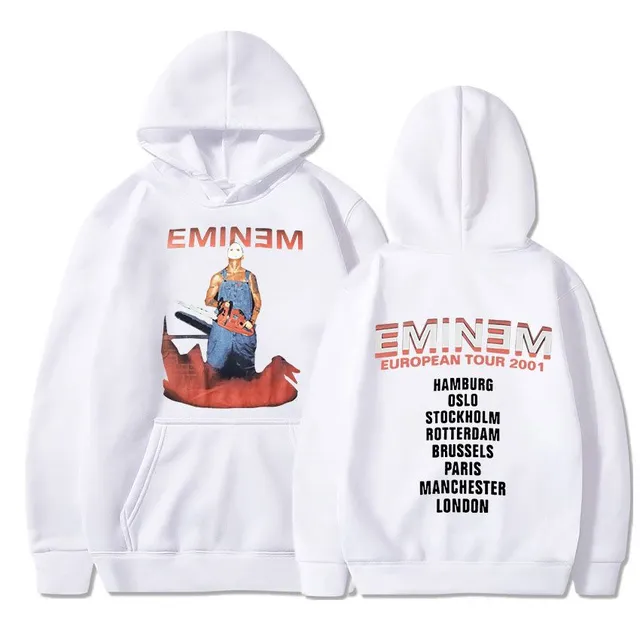 Bluză trendy cu buzunar tip marsupiu și glugă cu tiparul celebrului rapper EMINEM