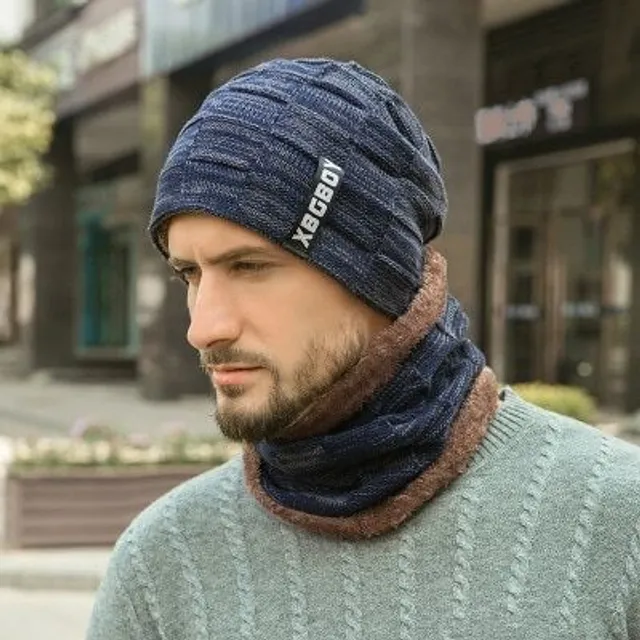 Men winter hat with neck warmer toboggan