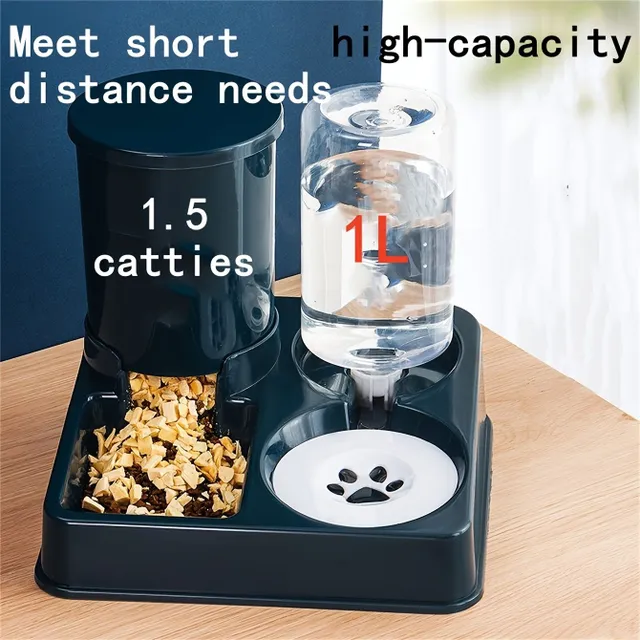 Automatic feeder and water for cats 2v1 with tank on tilted stand - For indoor cats