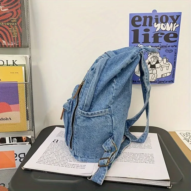 Bag with letter patches and denim design