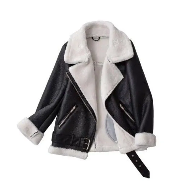 Women's leatherette moto jacket with fur lining