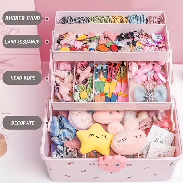 Large capacity multi-functional storage box for hair clips and rubber bands