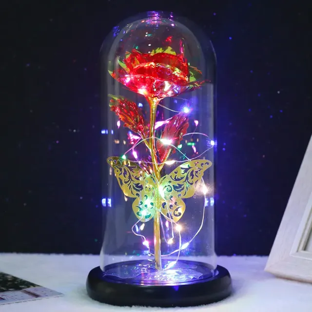Lampă artificială cu galaxie roz și fluture, cu lumini LED colorate