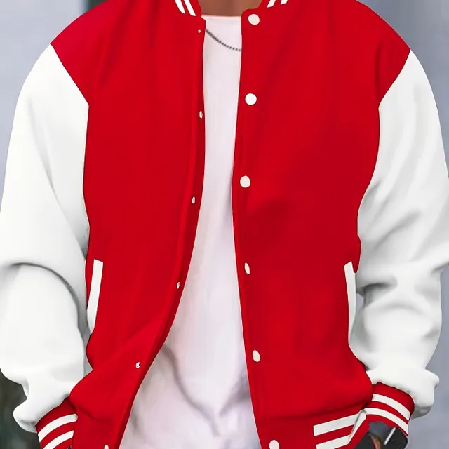 Men's casual baseball jacket with buttons and stylish collar