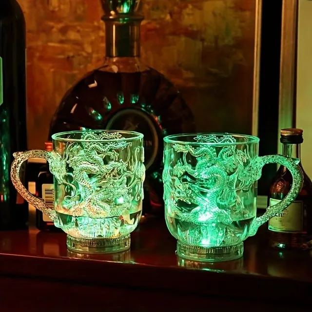 Magic acrylic cup with dragon pattern and LEDs