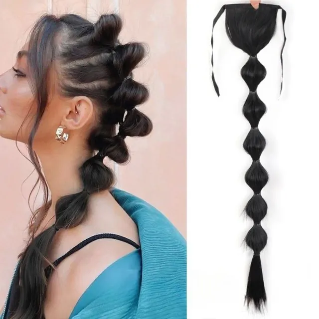 Long synthetic hair with a drawstring for fastening the ponytail - various variations