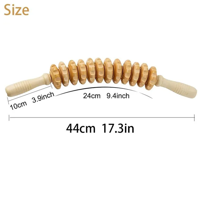 Wooden massage roller, hand stick on cellulite and trigger points, lymphodrain cylinder against cellulite and muscle relaxation