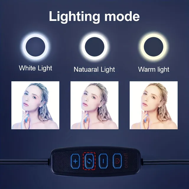 Kruhový selfie LED krúžok s nastaviteľným statívom a stmievateľným USB napájacím zdrojom