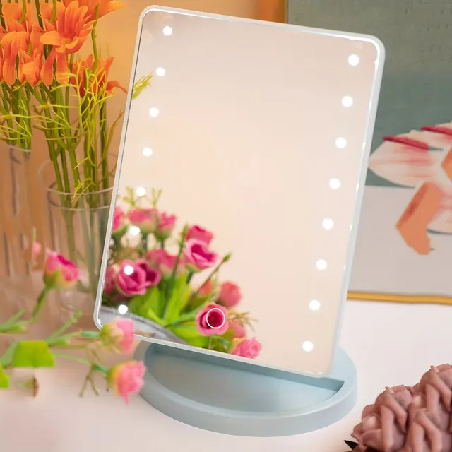 Rotary cosmetic mirror with 16 LEDs, battery power or USB