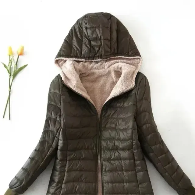 Women's winter middle-length Korean coat with hood and fleece lining made of cotton