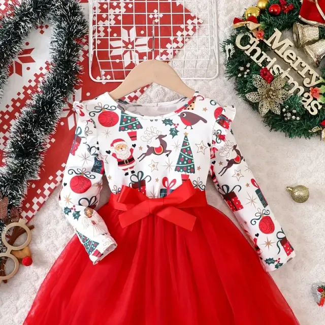 Christmas girls Tutu dress with tulle and long sleeves - elegant and festive dress for girls