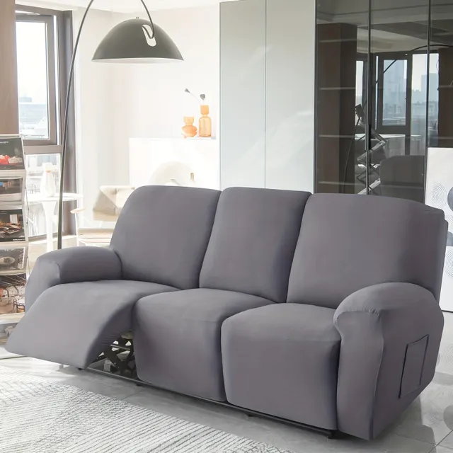 8 bucăți Canapea din catifea frumoasă - Husă pentru canapea extensibilă cu 3 locuri - Protejează mobilierul cu buzunar lateral - Elastică și confortabilă