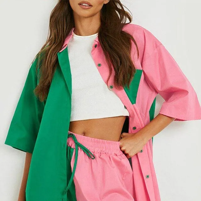 Women's two-piece set of clothes for summer - long shirts and shorts